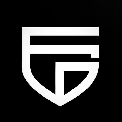 White logo on a black background